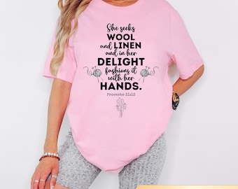 Proverbs 31 Tshirt Knitting Shirt for Women Gifts for Christian T-Shirt Bible Verse Top Religious TShirt Faith Based Tee Scripture Inspired