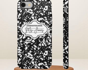 Custom Composition Notebook Phone Case Back to School Phone Cover Teacher Personalized Gift Customized Name Cell Phone Accessory