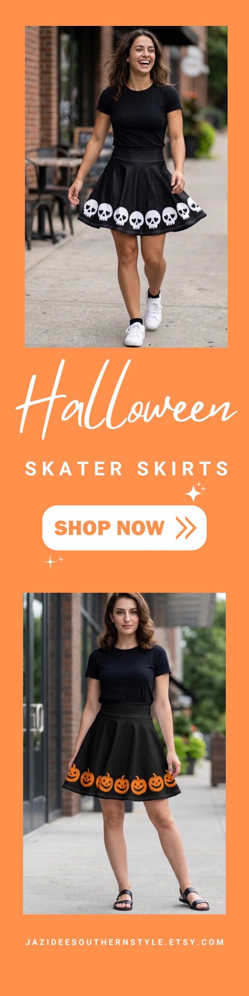 Halloween-Rock, Kürbisrock, Jack-o'-Lantern-Rock, Skaterrock, Herbstfest-Outfit, Gruselkostüm Bild 18