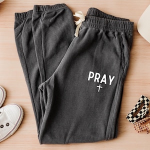 Christian Joggers, Cross Pray Unisex Fleece Sweatpants, Religious Workout, Bible Verse Lounge Pants, Christian Apparel, Religious Athleisure