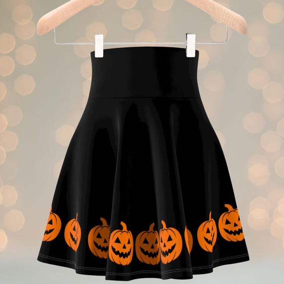Halloween Skirt Pumpkin Skirt Jack-o-lantern Skater Skirt Fall Autumn Festival Outfit Spooky Costume Apparel