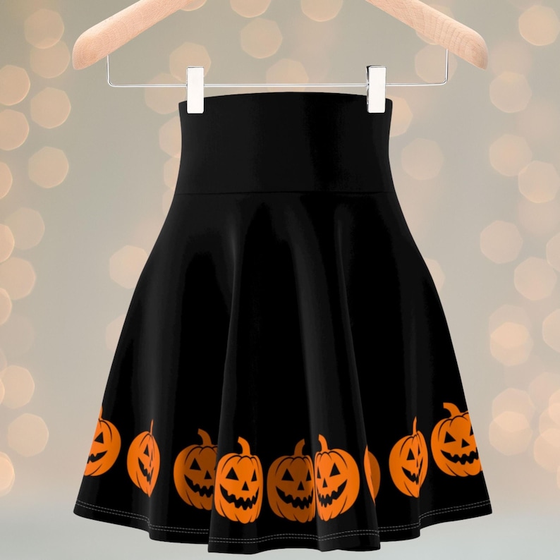 Halloween-Rock, Kürbisrock, Jack-o'-Lantern-Rock, Skaterrock, Herbstfest-Outfit, Gruselkostüm Bild 1
