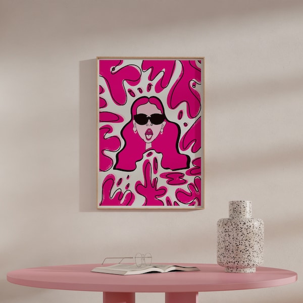Bold Hot Pink Art Print! / Funky wall decor / Illustration and abstract art!