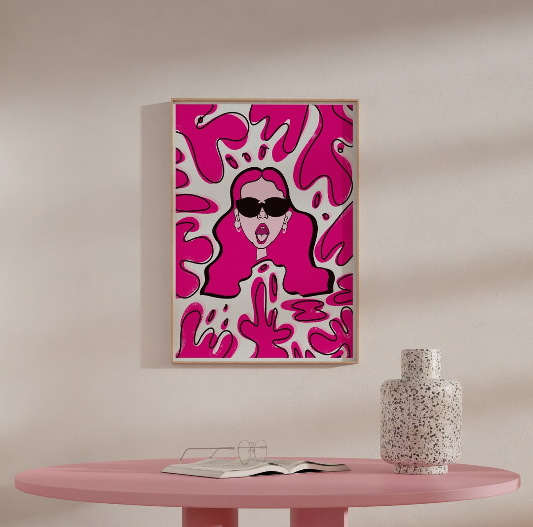 Bold Hot Pink Art Print / Funky Wall Decor / Illustration and Etsy