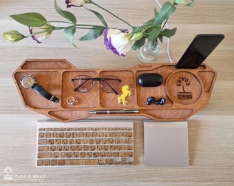 Organizador de escritorio personalizado: estante de madera debajo del monitor con base de acoplamiento