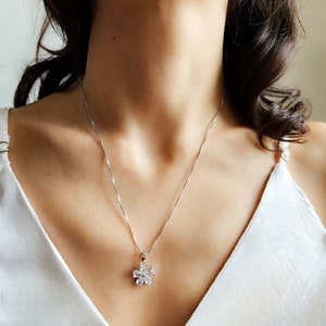 Sterling Silver Plum Blossom Necklace: CZ Zirconia Flower Pendant