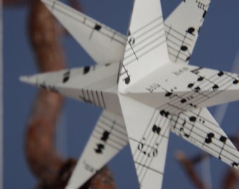 decorative stars made from old music paper, 3 D stars, Christmas, home decoration all year round,