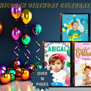 Tarjeta de cumpleaños para niños, Diseño lúdico, Celebración colorida, Momentos mágicos, Invitación a fiesta, Recuerdo de cumpleaños, Recuerdos de la infancia.