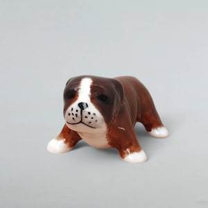 Miniature English Bulldog Ceramic Porcelain Figurine Brown Dog Hand Painted Dog Action Figurine  For Dog Lovers