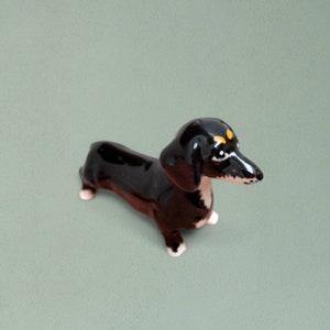 Black Dachshund Miniature Ceramic Animal Puppy Dog Hand Painted Figurine Dog Action Figurine  For Dog Lovers