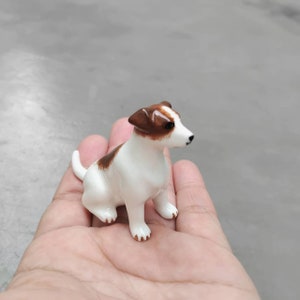 Miniature Jack Russell Terrier Ceramic Hand Painted Brown Dog Figurine Animal Dog Action Figurine  For Dog Lovers Pet Collectible Home Decor