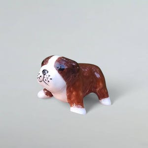 Fat English Bulldog Miniature Ceramic Porcelain Brown Figurine Dog Hand Painted Dog Action Figurine  For Dog Lovers