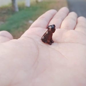 Miniature Tiny Black & Brown Terrier Dog Ceramic Figurine Hand-Painted Decor Collectible Dog Action Figurine  For Dog Lovers