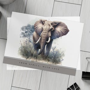Printed Postcard Set Watercolor Elephant - From Africa, With Love | Vintage Animal Art, Nature Lover Gifts, Travel Souvenirs, Eco-Friendly