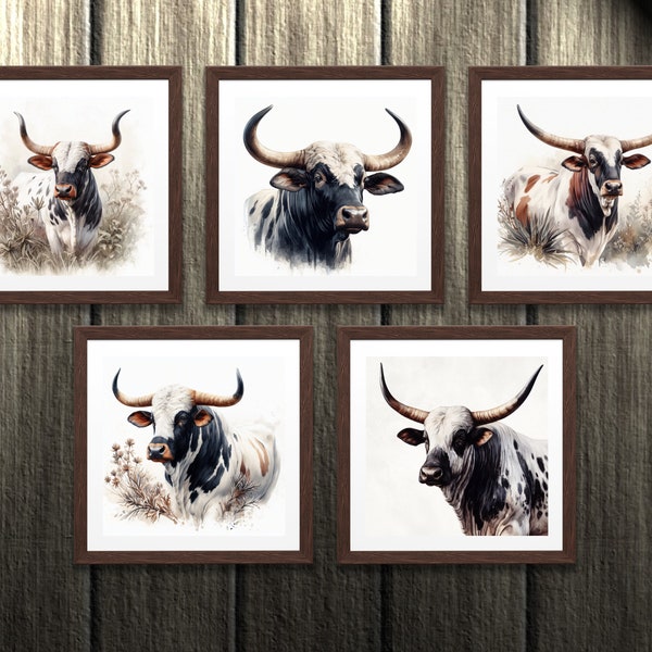 Nguni cattle Digital download art watercolors South Africa printable Watercolor Home Decor Printable Art Nguni Cattle Art Wall art download