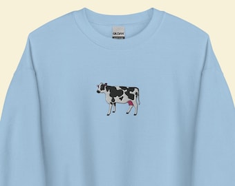 Sweater met geborduurde koe - boerderijdieren trui met ronde hals
