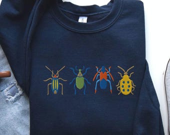 Embroidered Beetle Sweatshirt, Nature Bug Jumper, Entomology Gift, Insect Sweatshirt, Quiet Creatures