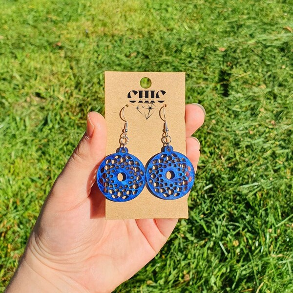 Boucles d'Oreilles Rondes en Acrylique Bleu Marine Marbré Brillant, Idée Cadeau amoureux de l'océan, Boucle d'oreilles légères personnalisés