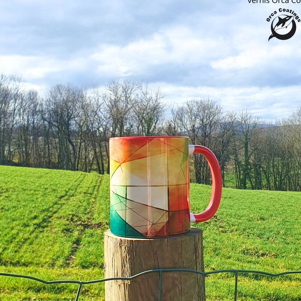 Mug Céramique géométrique couleur rouge et vert, Idée cadeau homme, tasse a café ou thé design