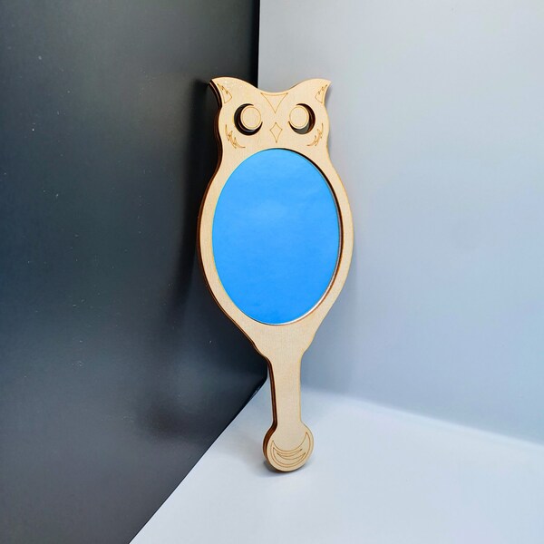 Miroir Hibou Personnalisé - Cadeau Unique pour Enfants, Thème animaux de la forêt, Gravure de message sur bois