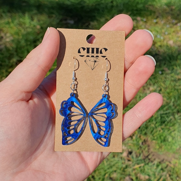 Boucles d'Oreilles Papillon en Acrylique Bleu Electrique, Bijoux personnalisables, Boucles d'oreilles mignonne élégante , Bijoux Original