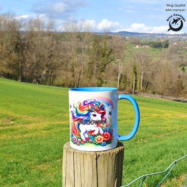 Mug licorne prénom personnalisé, Idée cadeau fille customisé et coloré, tasse pour petit déjeuner durable et original, vaisselle fantastique