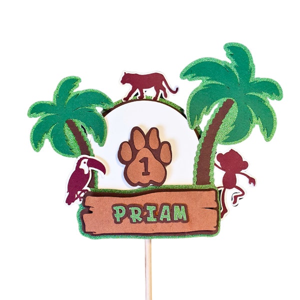 Cake Topper Jungle Personnalisé, Cake Topper Safari, Thème Jungle, Déco Gâteau Animaux de la Jungle, Aventure Anniversaire