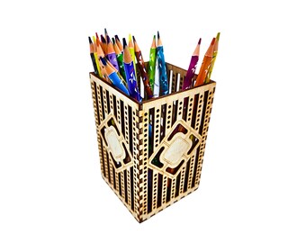 pot à crayon en bois style industriel, organisateur de stylos, boite à crayon en bois, rangement de bureau en bois, wood pencil holder