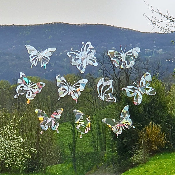 Suncatcher Sticker Papillons, lot de 10 attrape-soleil, autocollant de fenêtre, vitrail de fenêtre, créateur d'arc-en-ciel, Sun Catcher