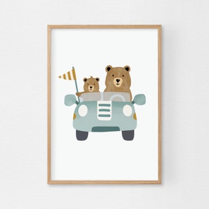Bären Poster A4 & A3 | Kinderposter | Poster | Kinderzimmer | Bär | Auto | Wandposter | Kinderdecor | Kinder | Geschenk