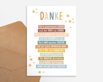 Danke Karte | Lehrer | Schule | Schulabschluss | Grundschule | Spruch | Grußkarte | Kunst | Farben