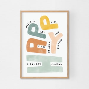 Happy Poster A4 & A3 | Kinderposter | Poster | Kinderzimmer | Glücklich | Wandposter | Kinderdecor | Kinder | Geschenk