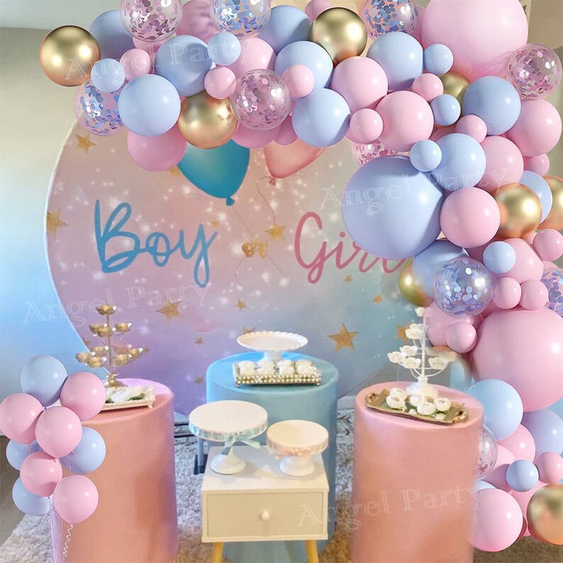 Baby Pink Baby Blue & Gold Balloon Garland Kit 127 Pcs Etsy