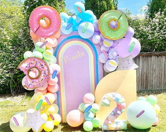 Donut Pastel Garland Arch Balloon Kit- 123 Pcs- Donut Balloon Decoration for Birthday Party, Sweet Party Theme, Donut Macarons Sprinkles