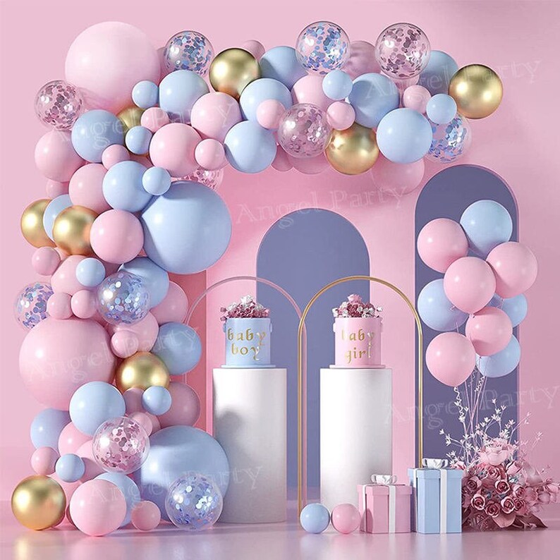 Baby Pink Baby Blue & Gold Balloon Garland Kit 127 Pcs Etsy