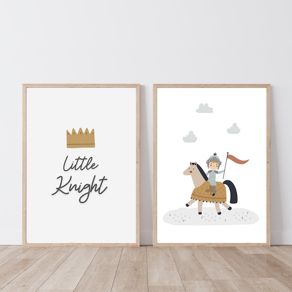 Printable Wall Art for Baby Boy - Little Knight Picture - Neutral Kids Bedroom Decor - Nursery Gift For Baby Shower Decoration