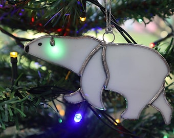 stained glass Polar bear - white bear suncatcher