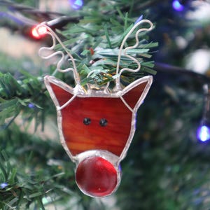 Stained glass red nose Rudolf tree hanging