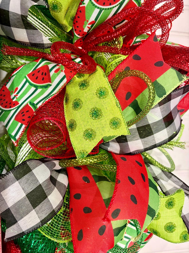 Happy Summer Watermelon Wreath Red Green Black Check Deco Mesh - Etsy