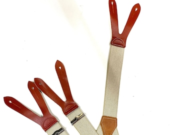 Suspenders 6 buttonholes with genuine cognac leather