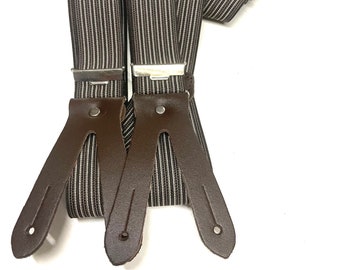 Suspenders 6 buttonholes in brown striped 120 cm