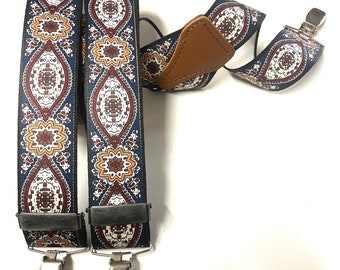 Noble suspenders 3 clip Y shape with motif available in 2 colors