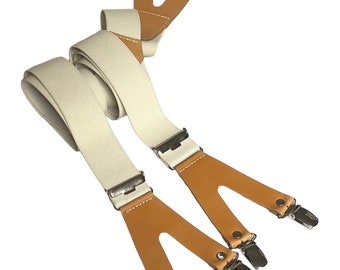 Braces 6 clip with genuine leather in Y shape 130 cm