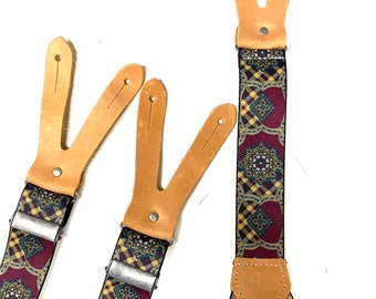 Hosenträger 6 Knopflöcher mit echtem Natur Leder in drei Farben erhältlich