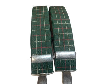 Suspenders 3 clip Y shape checkered with genuine leather cross