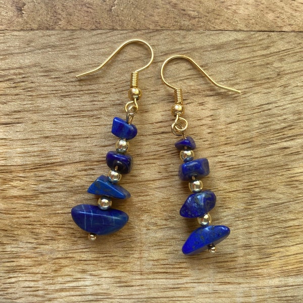 Elegante Lapislazuli Ohrringe in Gold 18k vergoldet | Edelstein Ohrringe dunkelblau vergoldet