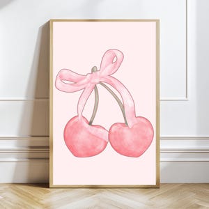 Arte de pared rosa claro, arte de pared con lazo de cereza, decoración de habitaciones para adolescentes, estética de arte de pared, póster rosa preppy, tendencia actual, decoración de dopamina