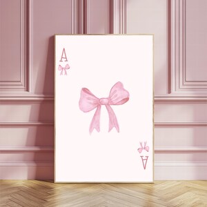 Arte de pared rosa claro, arte de pared con lazo de cereza, decoración de habitaciones para adolescentes, estética de arte de pared, póster rosa preppy, tendencia actual, decoración de dopamina