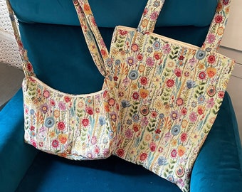 Lovely Canvas Floral Bags - Matching Handbag and Lined large Tote bag available