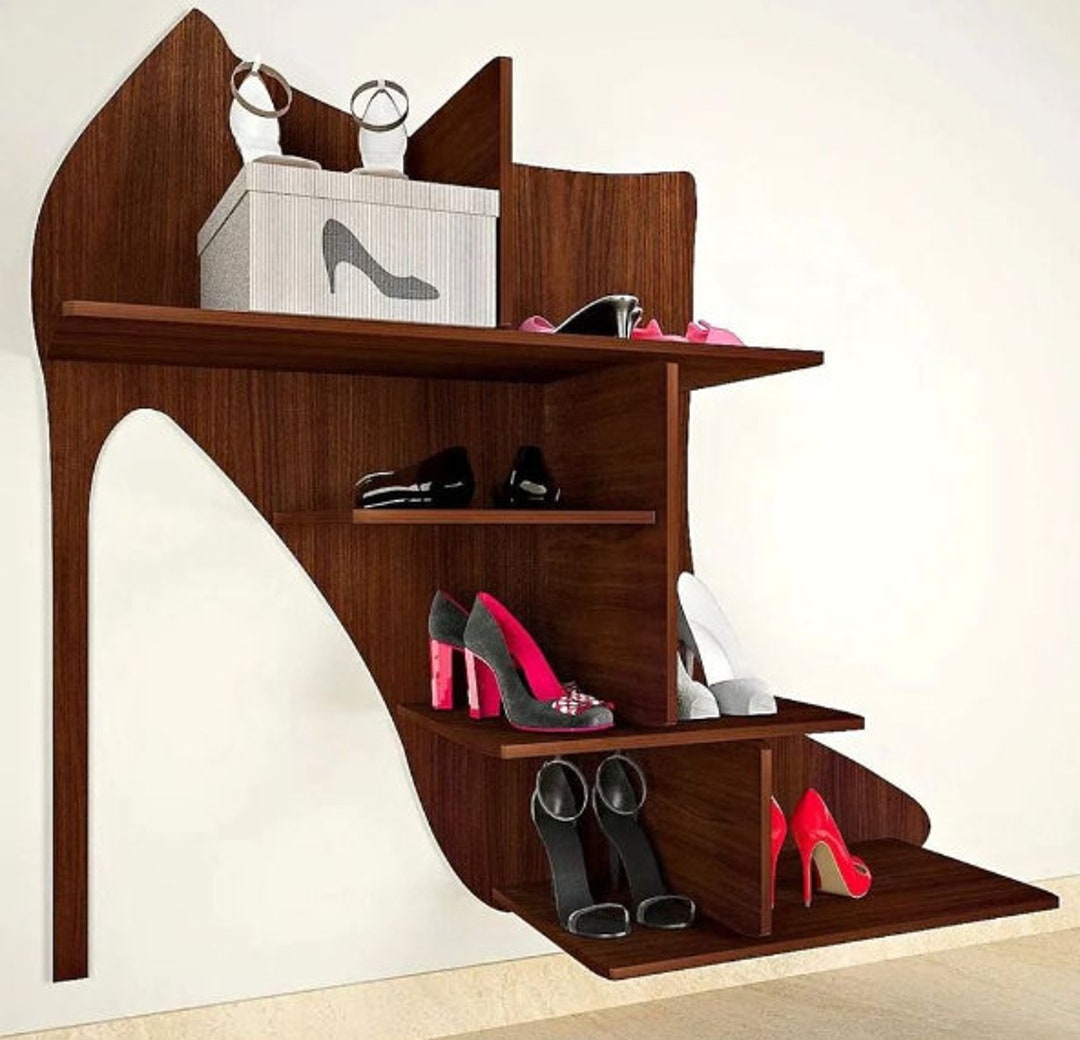 Wallmounted Wooden Shoe Storage Shelf in the Shape of a Etsy